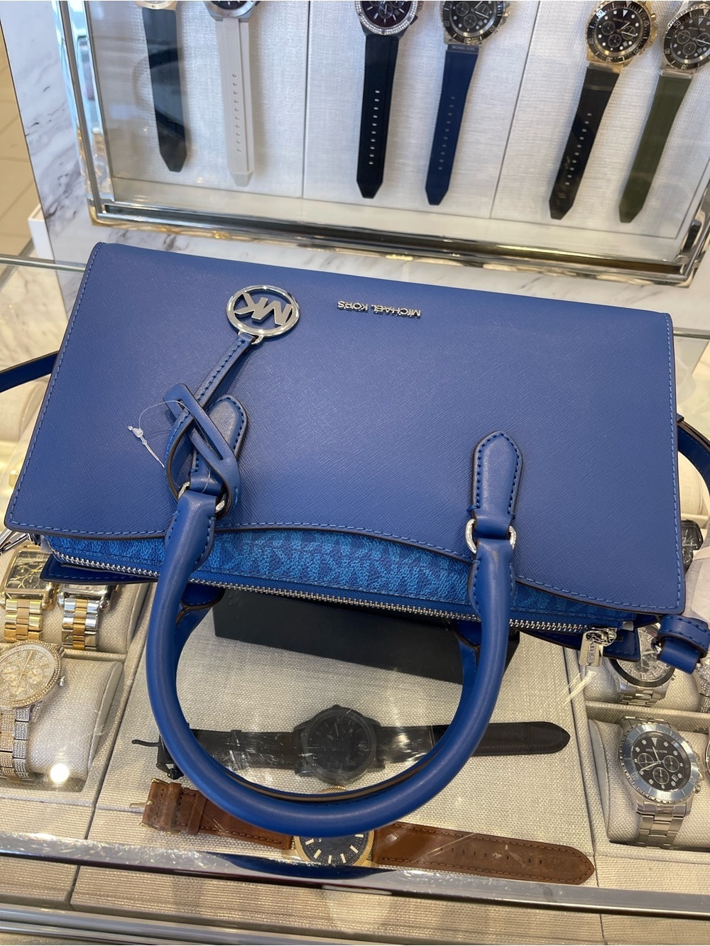 MICHAEL KORS Arden Md Top-Zip EW Leather Tote Crossbody Satchel 
Galaxy Blue
NWT - Picture 5 of 16